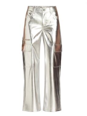 No Boundaries Women's Size XXL (20) High Rise Metallic Cargo Pants Silver